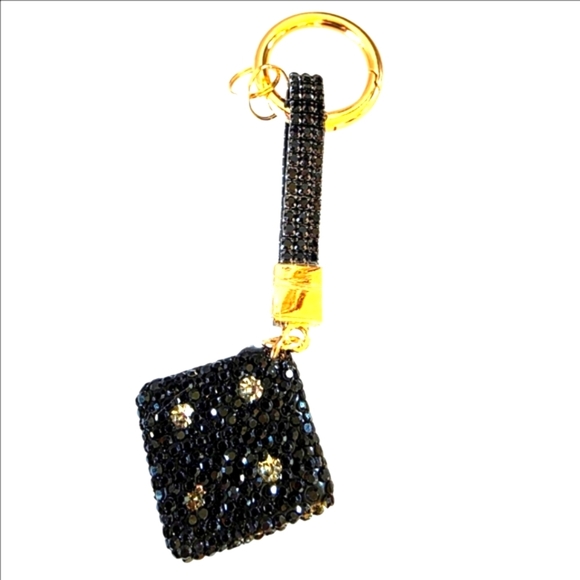 Sold Out! Black & Gold Rhinestone Large Dice Purse Charm or Keyring - Picture 2 of 3